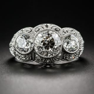 3.00 Carat Edwardian Platinum and Diamond Three-Stone Ring - 2