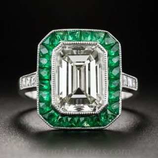3.00 Carat Emerald-Cut Diamond and Emerald Ring - 1