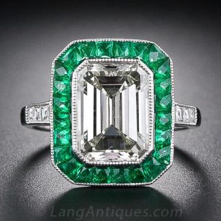 3.00 Carat Emerald Cut Diamond and Emerald Ring