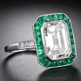 3.00 Carat Emerald Cut Diamond and Emerald Ring