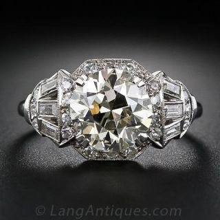 3.00 Carat Light Yellow Art Deco Diamond Ring