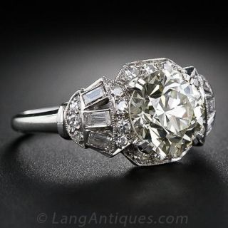 3.00 Carat Light Yellow Art Deco Diamond Ring