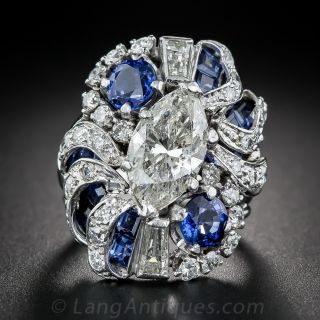3.00 Carat Marquise Diamond and Sapphire Cocktail Ring