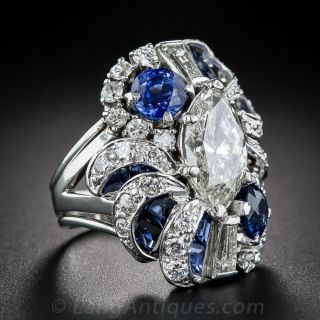 3.00 Carat Marquise Diamond and Sapphire Cocktail Ring