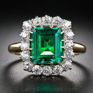 3.00 Carat Old-Mine Muzo Emerald and Diamond Ring