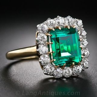 3.00 Carat Old-Mine Muzo Emerald and Diamond Ring