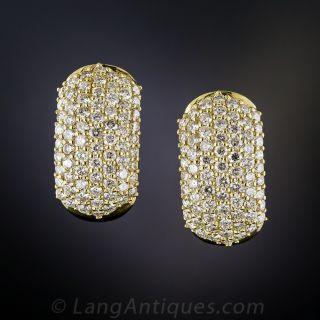 3.00 Carat Pavé Diamond Earrings in 18K Yellow Gold