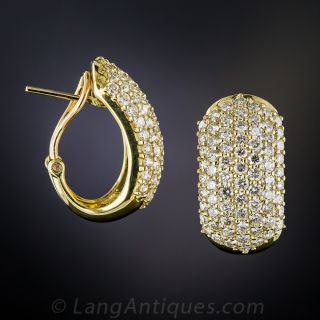 3.00 Carat Pavé Diamond Earrings in 18K Yellow Gold