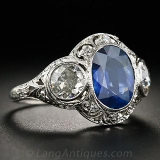 3.00 Carat Sapphire, Platinum and Diamond Edwardian/Art Deco Ring