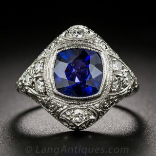3.00 Carat Sapphire, Platinum and Diamond Edwardian Ring - 2