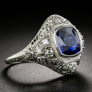 3.00 Carat Sapphire, Platinum and Diamond Edwardian Ring