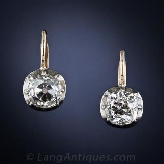 3.00 Carat Total Antique Mine-Cut Diamond Earrings