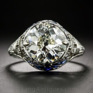 3.01 Carat Art Deco Diamond and Sapphire Ring
