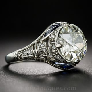 3.01 Carat Art Deco Diamond and Sapphire Ring