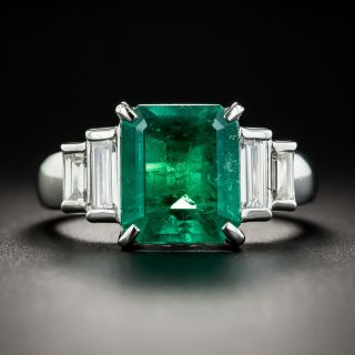 3.01 Carat Colombian Emerald Platinum Diamond Ring