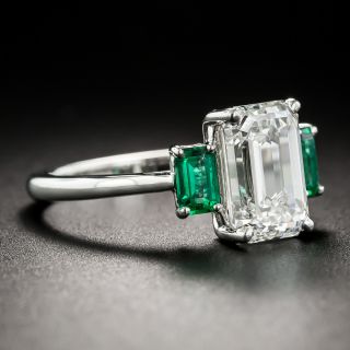 3.01 Emerald-Cut Diamond and Emerald Ring - GIA H VS2