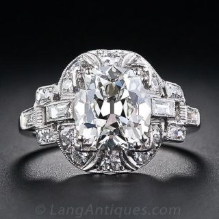 3.03 Carat Cushion-Cut Art Deco Diamond Engagement Ring