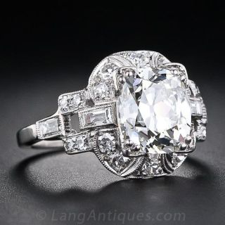 3.03 Carat Cushion-Cut Art Deco Diamond Engagement Ring
