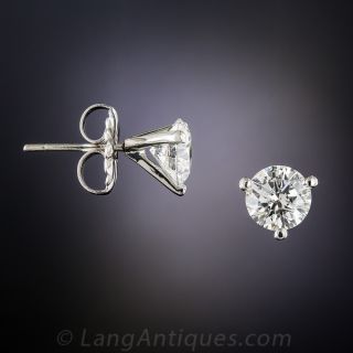 3.08 Carat Total Weight Diamond Stud Earrings