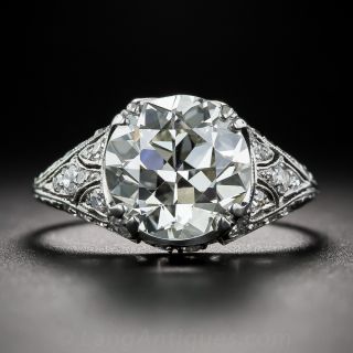3.10 ct. Diamond Art Deco Engagement Ring with Calibre Sapphires