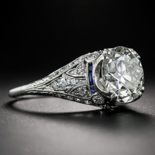 3.10 ct. Diamond Art Deco Engagement Ring with Calibre Sapphires