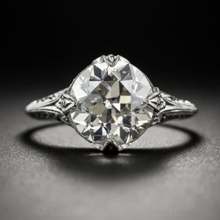 3.12 Carat European-Cut Diamond and Platinum Edwardian Style Ring