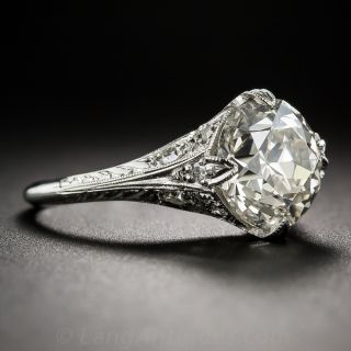 3.12 Carat European-Cut Diamond and Platinum Edwardian Style Ring
