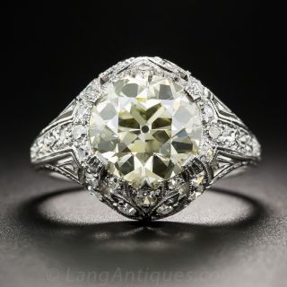 3.13 Carat European-Cut Diamond Art Deco Ring