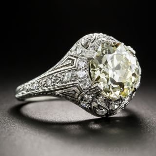 3.13 Carat European-Cut Diamond Art Deco Ring