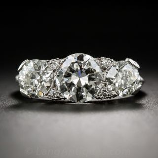 3.15 Carat Three-Stone Diamond Art Deco Platinum Ring - 1