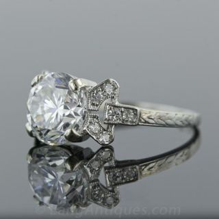 3.20 Carat European Cut Art Deco Diamond Engagement Ring