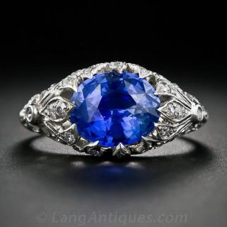 3.23 Carat Sapphire and Diamond Edwardian Ring