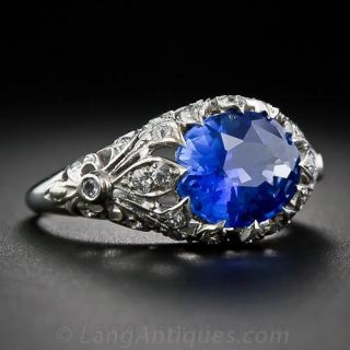 3.23 Carat Sapphire and Diamond Edwardian Ring