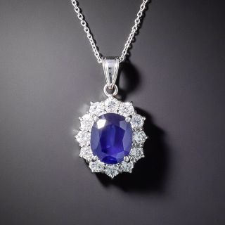 3.25 Carat No-Heat Sapphire and Diamond Halo Pendant - 2