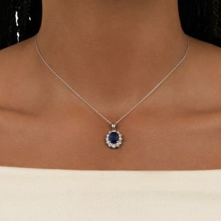 3.25 Carat No-Heat Sapphire and Diamond Halo Pendant