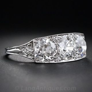 3.27 Carat Total Weight Art Deco Three-Stone Diamond Ring