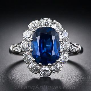 3.27 Carat Vintage Sapphire and Diamond Ring
