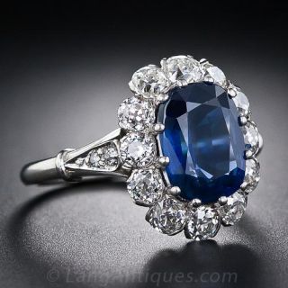 3.27 Carat Vintage Sapphire and Diamond Ring