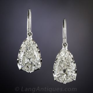 3.29 Carat Antique Pear Shape Diamond Earrings