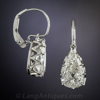 3.29 Carat Antique Pear Shape Diamond Earrings
