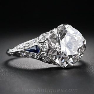 3.30 Carat Diamond and Sapphire Art Deco Engagement Ring