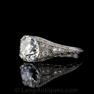 3.31 Carat Antique Cushion Diamond Edwardian Engagement Ring