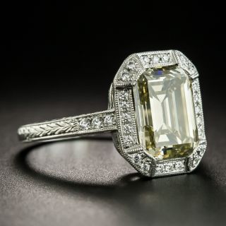 3.33 Carat Natural Fancy Brownish Greenish Yellow Emerald-Cut Diamond Ring