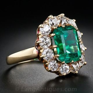 3.35 Carat Victorian Emerald and Diamond Ring