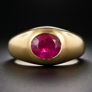 3.37 Carat No-Heat Burmese Ruby 21 Karat Gold Ring