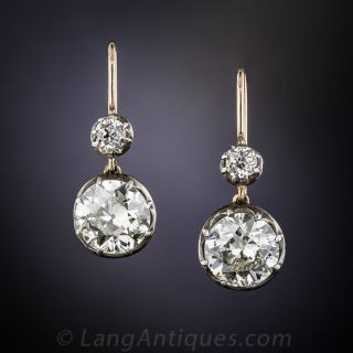 3.38 Carat European-Cut Diamond Drop Earrings