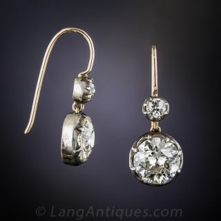 3.38 Carat European-Cut Diamond Drop Earrings