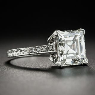 3.46 Carat Edwardian Carré (Square-Cut) Diamond Platinum Ring - GIA J VVS2