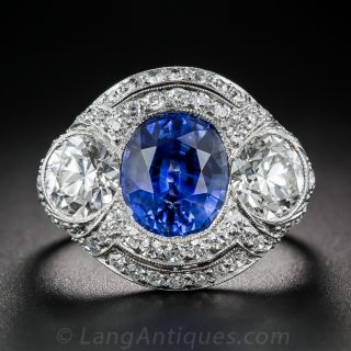 3.46 Carat No-Heat Sapphire and Diamond Art Deco Ring - 1