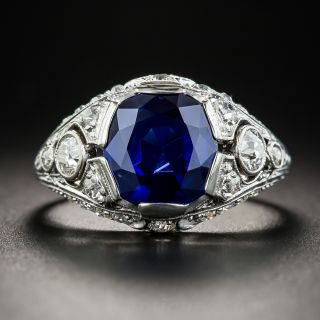 3.46 Carat Natural No-Heat Sapphire Art Deco Ring - GIA - 1